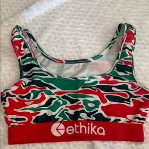 Ethika Women's Vibrant Camo Sports Bra - Red, Green, and White
